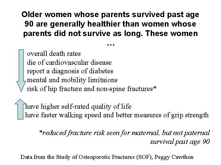 Older women whose parents survived past age 90 are generally healthier than women whose