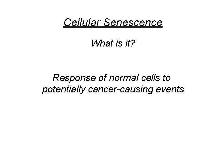 Cellular Senescence What is it? Response of normal cells to potentially cancer-causing events 