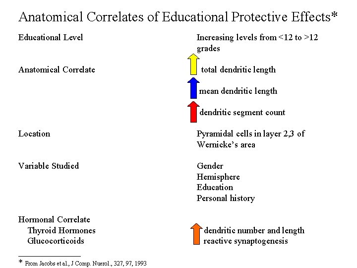 Anatomical Correlates of Educational Protective Effects* Educational Level Anatomical Correlate Increasing levels from <12