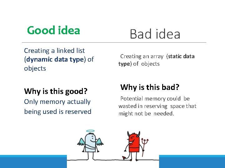 Good idea Creating a linked list (dynamic data type) of objects Why is this