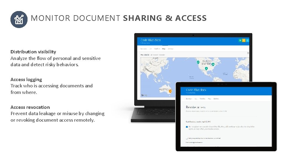 MONITOR DOCUMENT SHARING & ACCESS Distribution visibility Analyze the flow of personal and sensitive