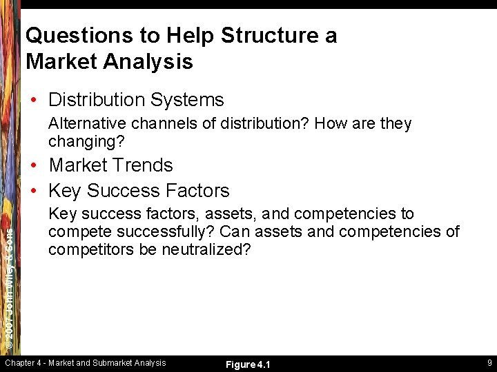 Questions to Help Structure a Market Analysis • Distribution Systems Alternative channels of distribution?