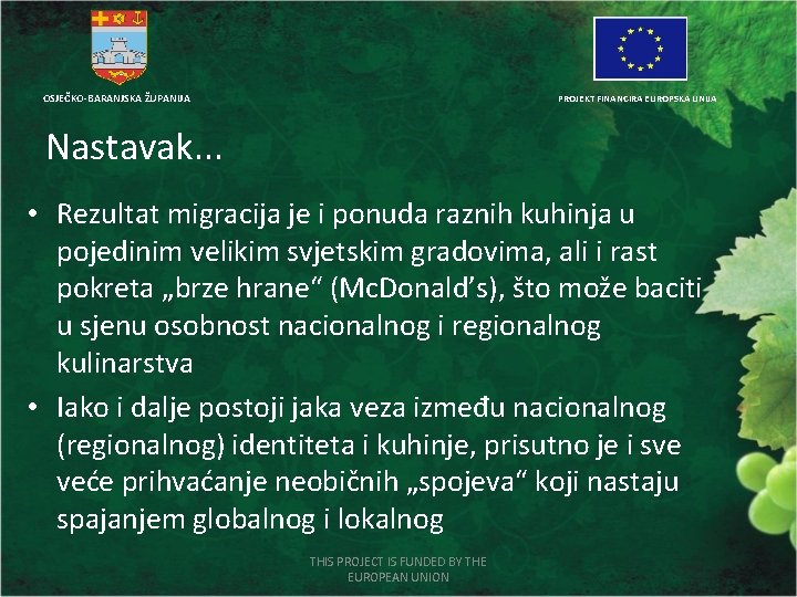 OSJEČKO-BARANJSKA ŽUPANIJA PROJEKT FINANCIRA EUROPSKA UNIJA Nastavak. . . • Rezultat migracija je i