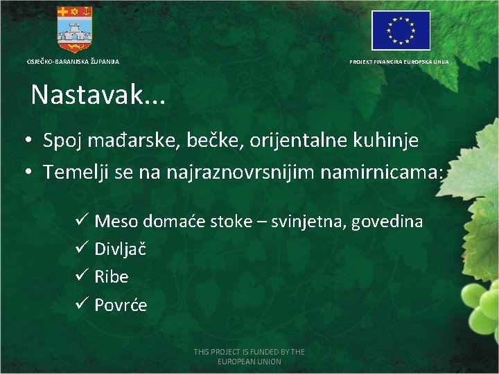 OSJEČKO-BARANJSKA ŽUPANIJA PROJEKT FINANCIRA EUROPSKA UNIJA Nastavak. . . • Spoj mađarske, bečke, orijentalne