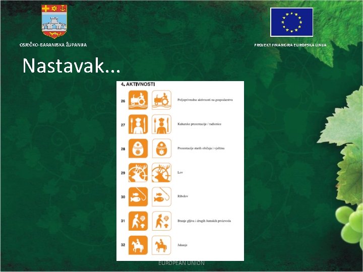 OSJEČKO-BARANJSKA ŽUPANIJA PROJEKT FINANCIRA EUROPSKA UNIJA Nastavak. . . THIS PROJECT IS FUNDED BY