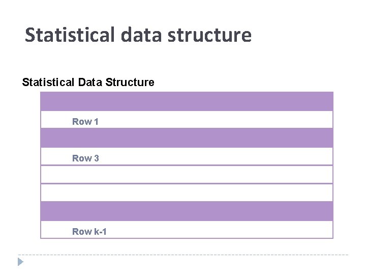 Statistical data structure Statistical Data Structure Row 1 Row 3 Row k-1 