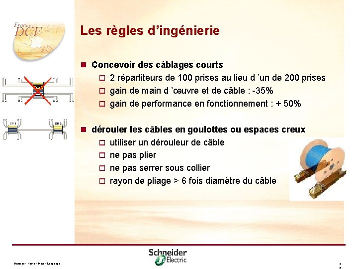 Les règles d’ingénierie n Concevoir des câblages courts o 2 répartiteurs de 100 prises