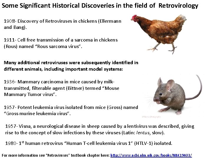 Some Significant Historical Discoveries in the field of Retrovirology 1908 - Discovery of Retroviruses
