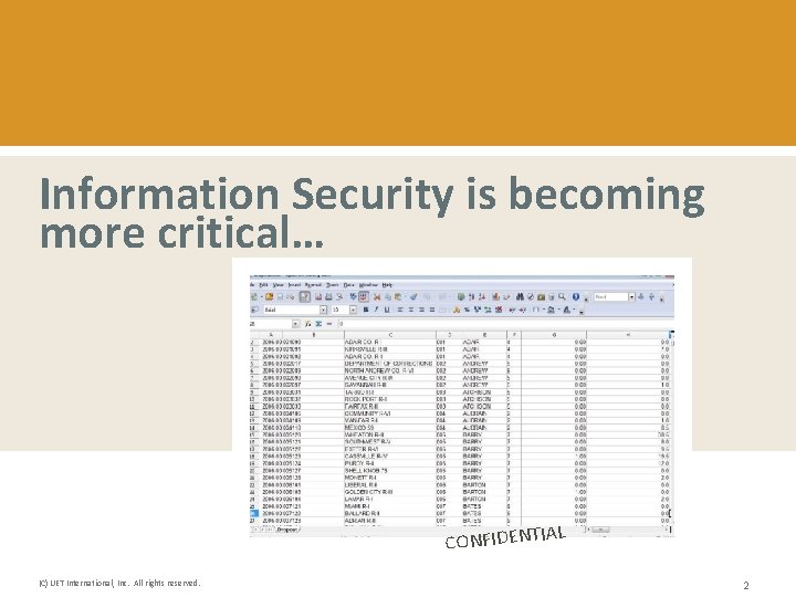 Information Security is becoming more critical… L CONFIDENTIA (C) IJET International, Inc. All rights