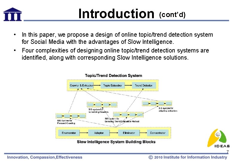 Introduction (cont’d) • In this paper, we propose a design of online topic/trend detection