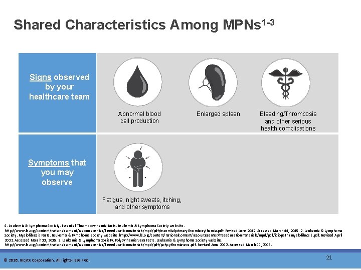 Shared Characteristics Among MPNs 1 -3 Signs observed by your healthcare team Abnormal blood