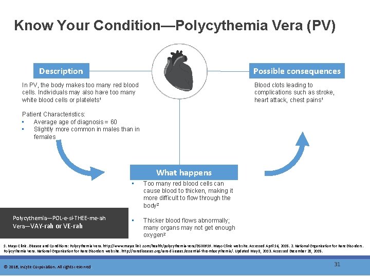 Know Your Condition—Polycythemia Vera (PV) Description Possible consequences In PV, the body makes too