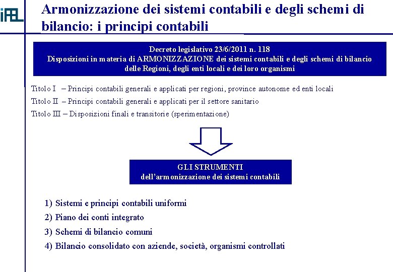 Armonizzazione dei sistemi contabili e degli schemi di bilancio: i principi contabili Decreto legislativo