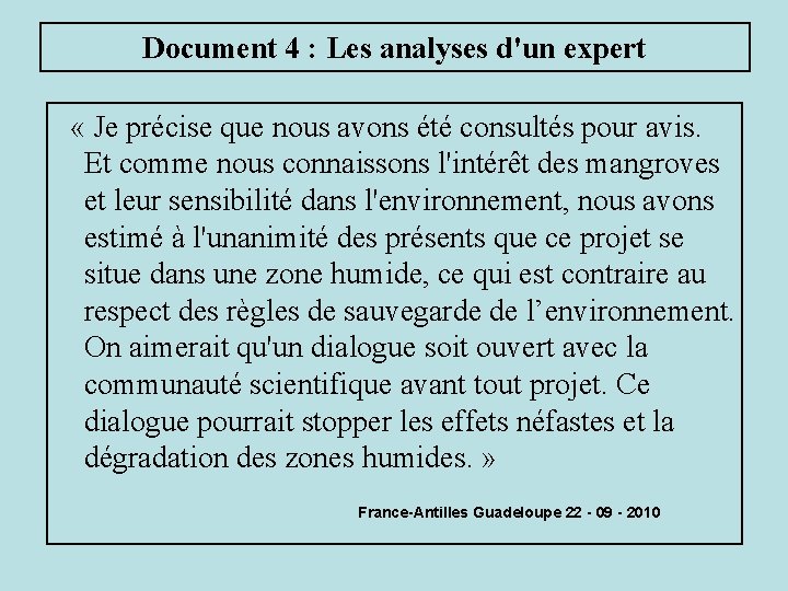 Document 4 : Les analyses d'un expert « Je précise que nous avons été