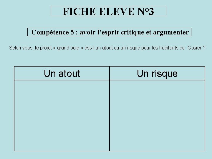 FICHE ELEVE N° 3 Compétence 5 : avoir l’esprit critique et argumenter Selon vous,