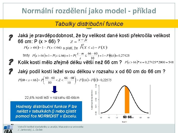 Normální rozdělení jako model - příklad Tabulky distribuční funkce Jaká je pravděpodobnost, že by