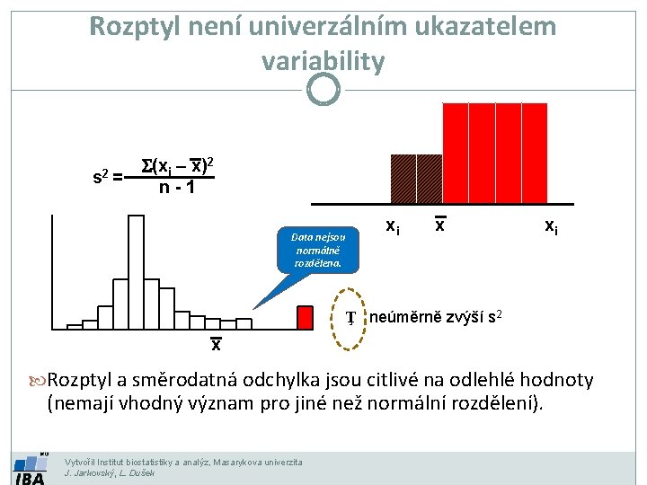 Rozptyl není univerzálním ukazatelem variability s 2 = S(xi – x)2 n-1 Data nejsou