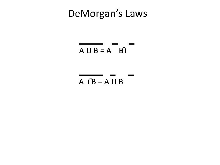De. Morgan’s Laws AUB=A B U A B=AUB U 