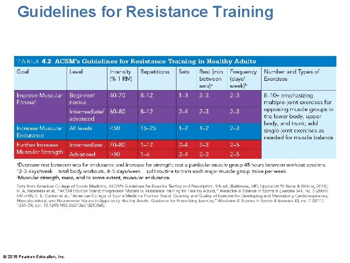 Guidelines for Resistance Training © 2018 Pearson Education, Inc. 