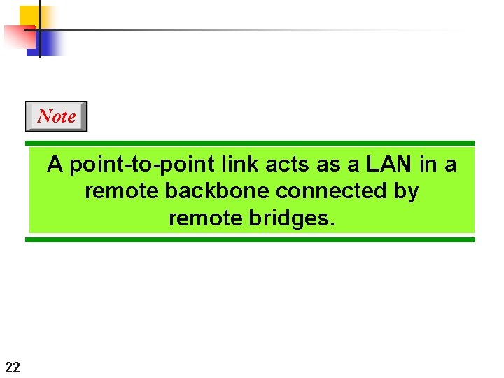 Note A point-to-point link acts as a LAN in a remote backbone connected by