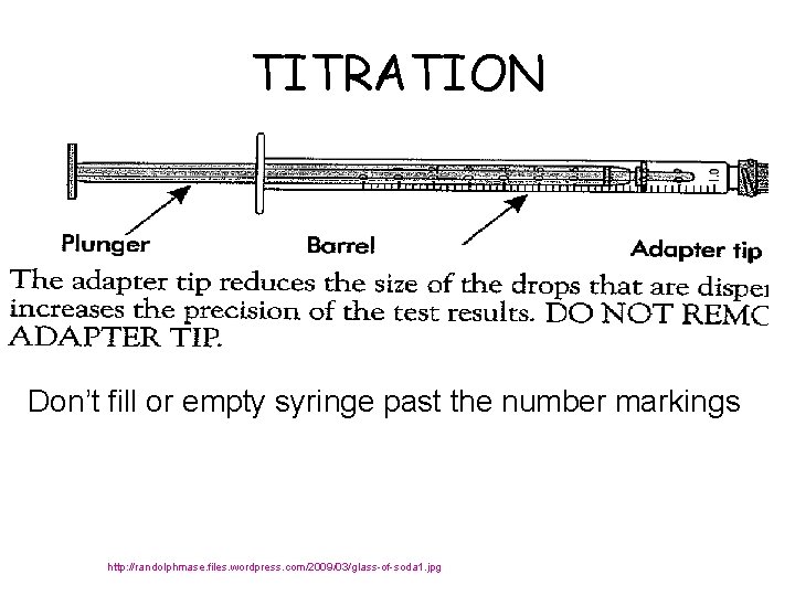 TITRATION Don’t fill or empty syringe past the number markings http: //randolphmase. files. wordpress.