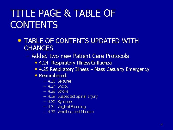 TITLE PAGE & TABLE OF CONTENTS • TABLE OF CONTENTS UPDATED WITH CHANGES –