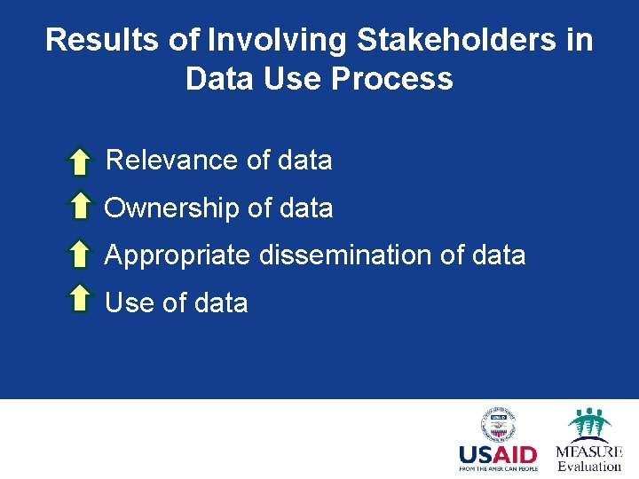 Results of Involving Stakeholders in Data Use Process Relevance of data Ownership of data