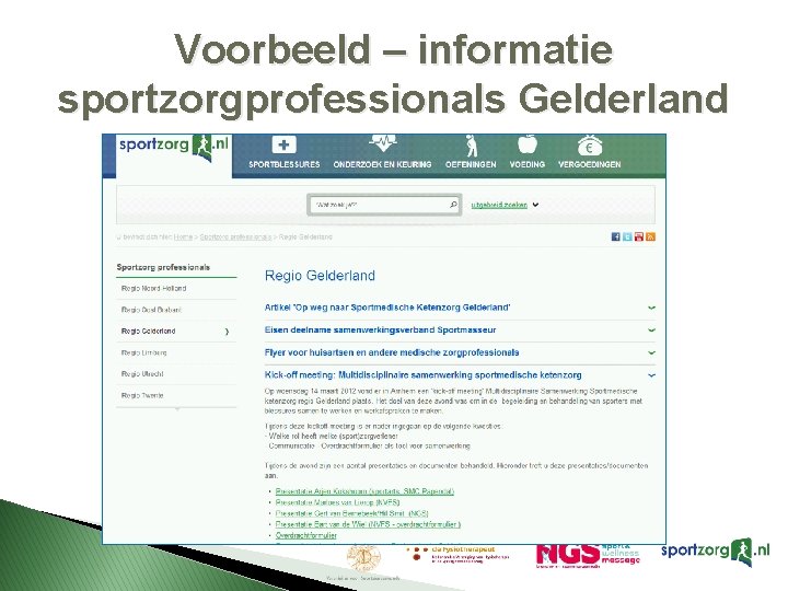 Voorbeeld – informatie sportzorgprofessionals Gelderland 