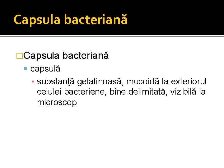 Capsula bacteriană �Capsula bacteriană capsulă ▪ substanţă gelatinoasă, mucoidă la exteriorul celulei bacteriene, bine