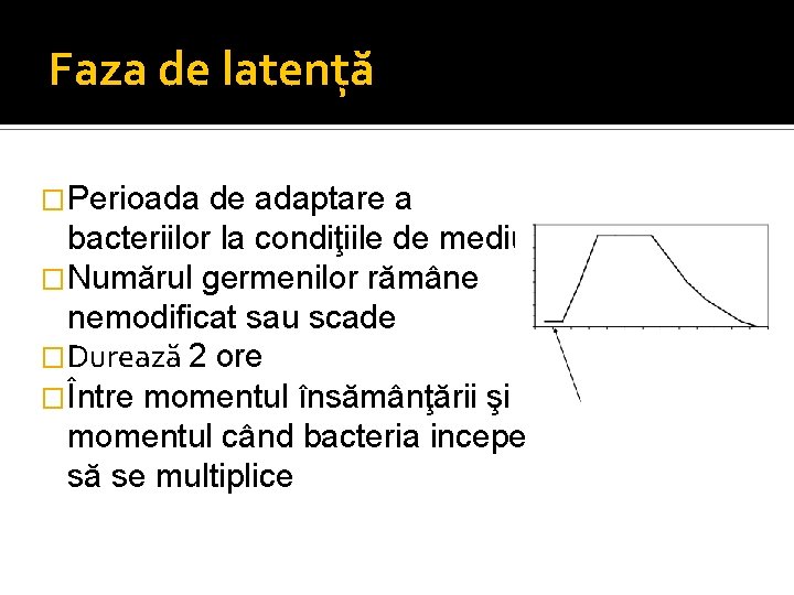 Faza de latenţă �Perioada de adaptare a bacteriilor la condiţiile de mediu �Numărul germenilor