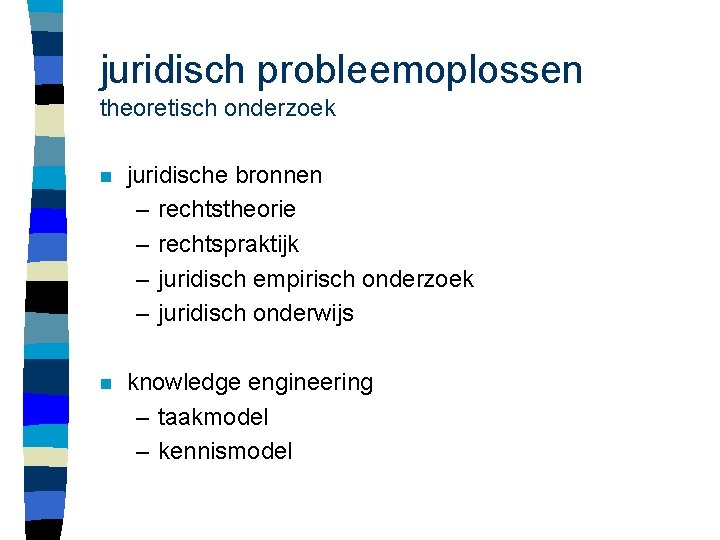 juridisch probleemoplossen theoretisch onderzoek n juridische bronnen – rechtstheorie – rechtspraktijk – juridisch empirisch