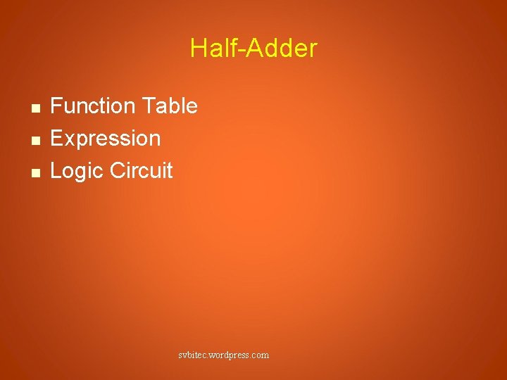 Half-Adder n n n Function Table Expression Logic Circuit svbitec. wordpress. com 