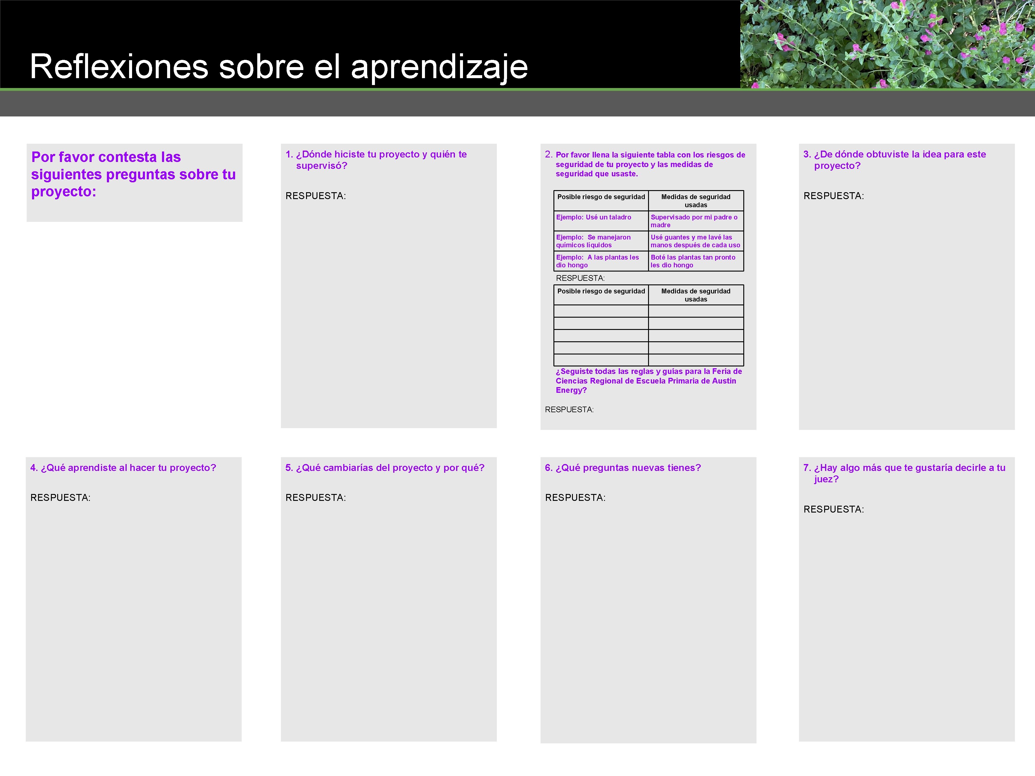 Reflexiones sobre el aprendizaje Por favor contesta las siguientes preguntas sobre tu proyecto: 1.