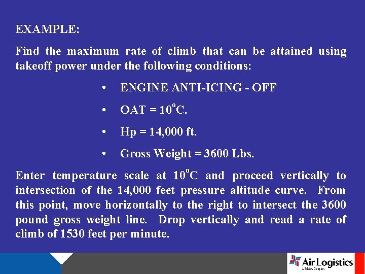 EXAMPLE: Find the maximum rate of climb that can be attained using takeoff power