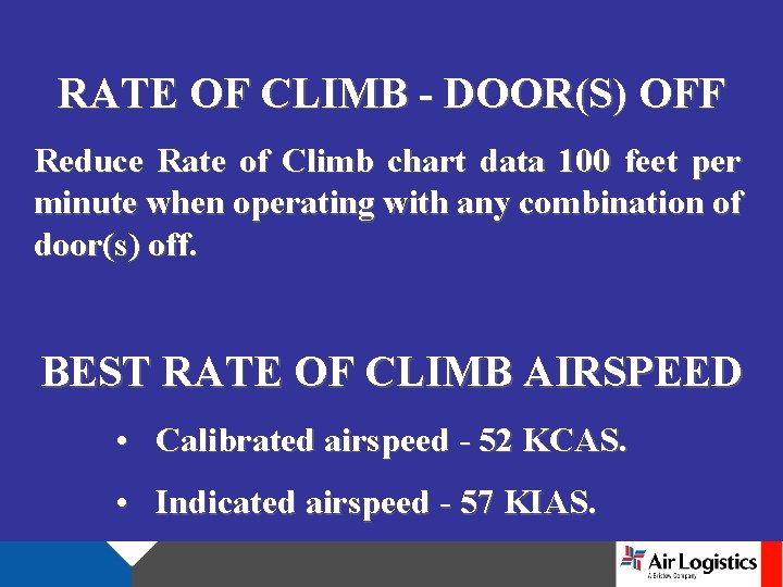 RATE OF CLIMB - DOOR(S) OFF Reduce Rate of Climb chart data 100 feet
