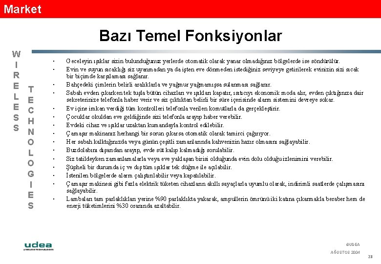 Market Bazı Temel Fonksiyonlar W I R E L E S S • •