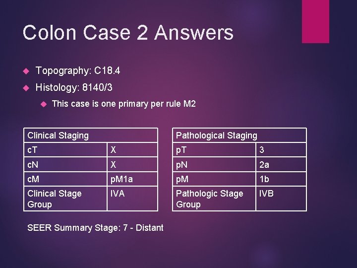 Colon Case 2 Answers Topography: C 18. 4 Histology: 8140/3 This case is one