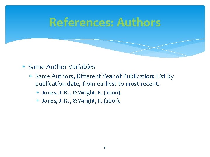 References: Authors Same Author Variables Same Authors, Different Year of Publication: List by publication