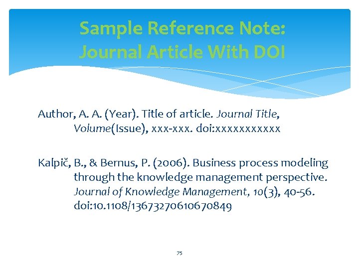 Sample Reference Note: Journal Article With DOI Author, A. A. (Year). Title of article.