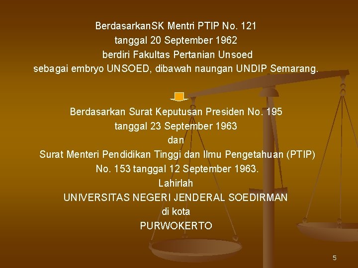 Berdasarkan. SK Mentri PTIP No. 121 tanggal 20 September 1962 berdiri Fakultas Pertanian Unsoed