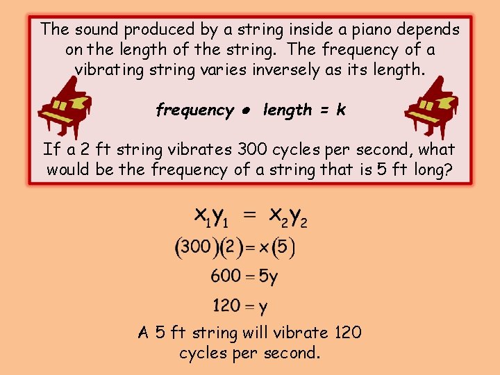 The sound produced by a string inside a piano depends on the length of