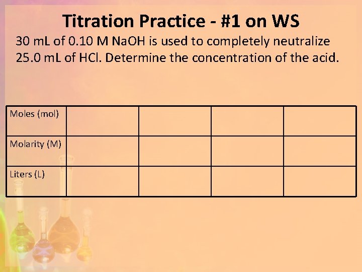 Titration Practice - #1 on WS 30 m. L of 0. 10 M Na.