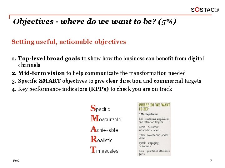 SOSTAC® Objectives - where do we want to be? (5%) Setting useful, actionable objectives