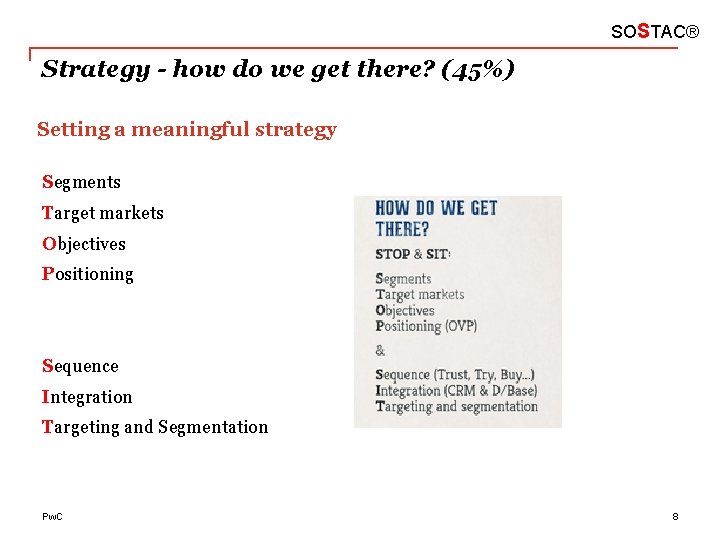 SOSTAC® Strategy - how do we get there? (45%) Setting a meaningful strategy Segments