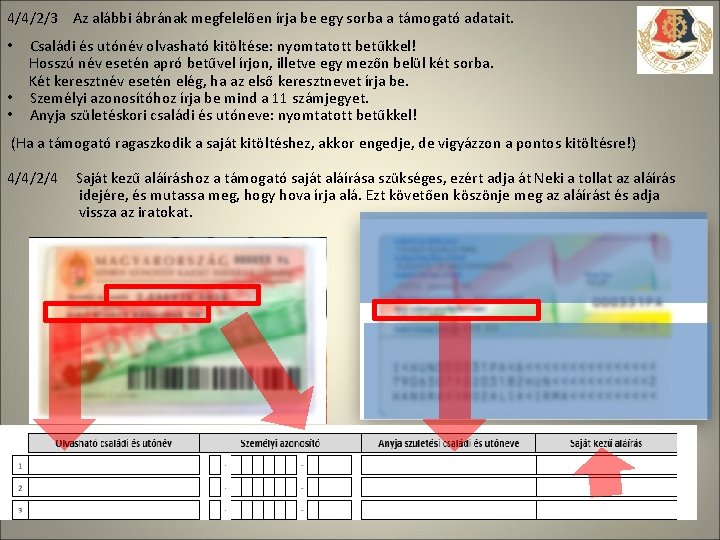 4/4/2/3 Az alábbi ábrának megfelelően írja be egy sorba a támogató adatait. Családi és