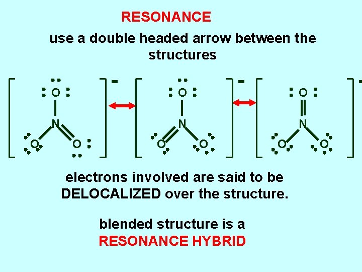 RESONANCE use a double headed arrow between the structures O O N N N