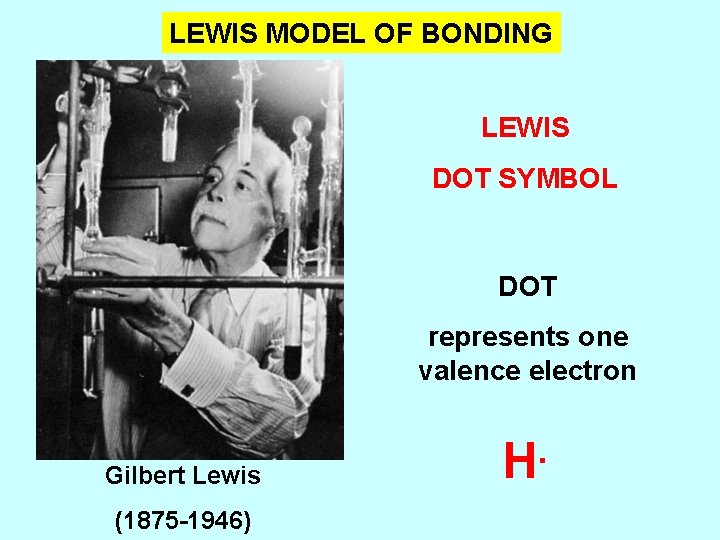 LEWIS MODEL OF BONDING LEWIS DOT SYMBOL DOT represents one valence electron Gilbert Lewis