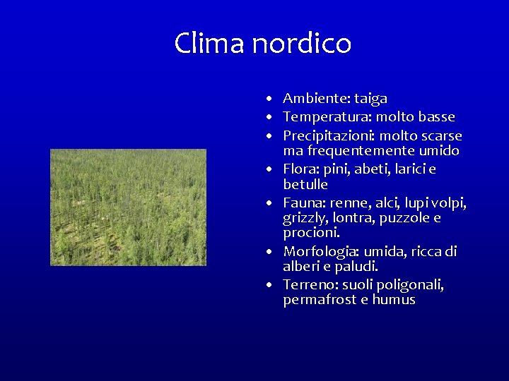 Clima nordico • Ambiente: taiga • Temperatura: molto basse • Precipitazioni: molto scarse ma