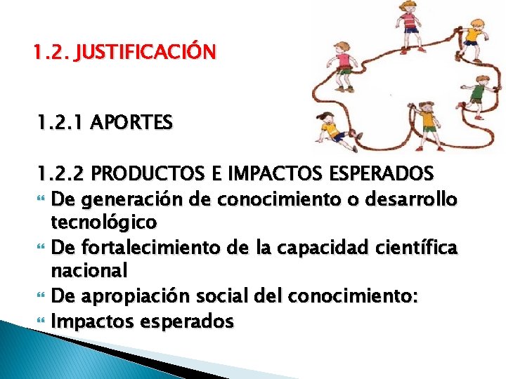 1. 2. JUSTIFICACIÓN 1. 2. 1 APORTES 1. 2. 2 PRODUCTOS E IMPACTOS ESPERADOS