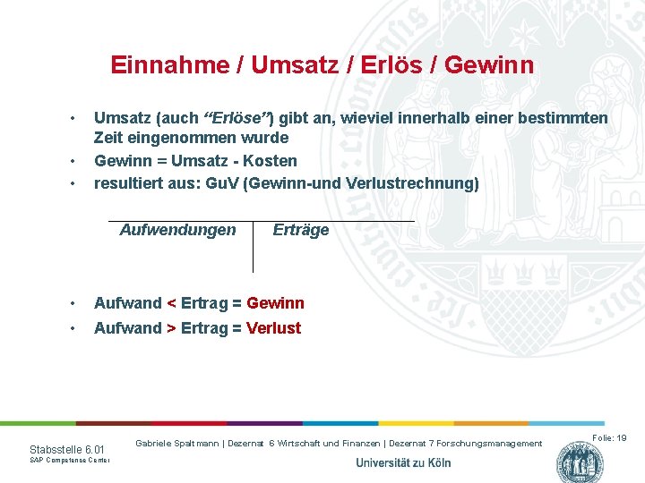 Einnahme / Umsatz / Erlös / Gewinn • • • Umsatz (auch “Erlöse”) gibt